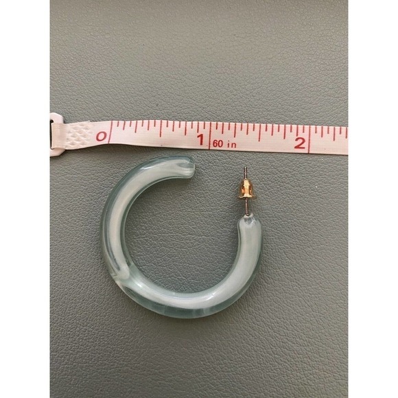 3 Pair Hoop Drop Earrings Seafoam Green Plastic with Metal Posts - Picture 9 of 11